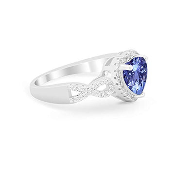 Halo Wedding Heart Promise Ring Simulated Tanzanite CZ 925 Sterling Silver
